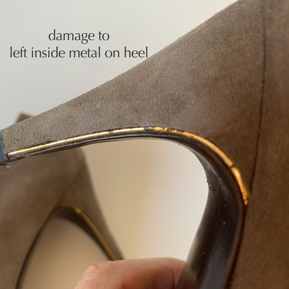Vintage Bruno Magli Taupe Suede Gold Trim Pumps Heels - Picture 11 of 13